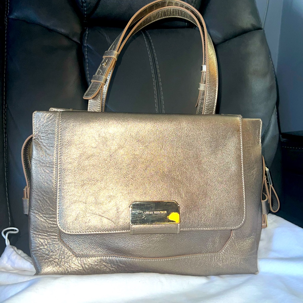 Stuart Weitzman Leather Eastsdtona Tote Shoulder Bag Matte Gold $795